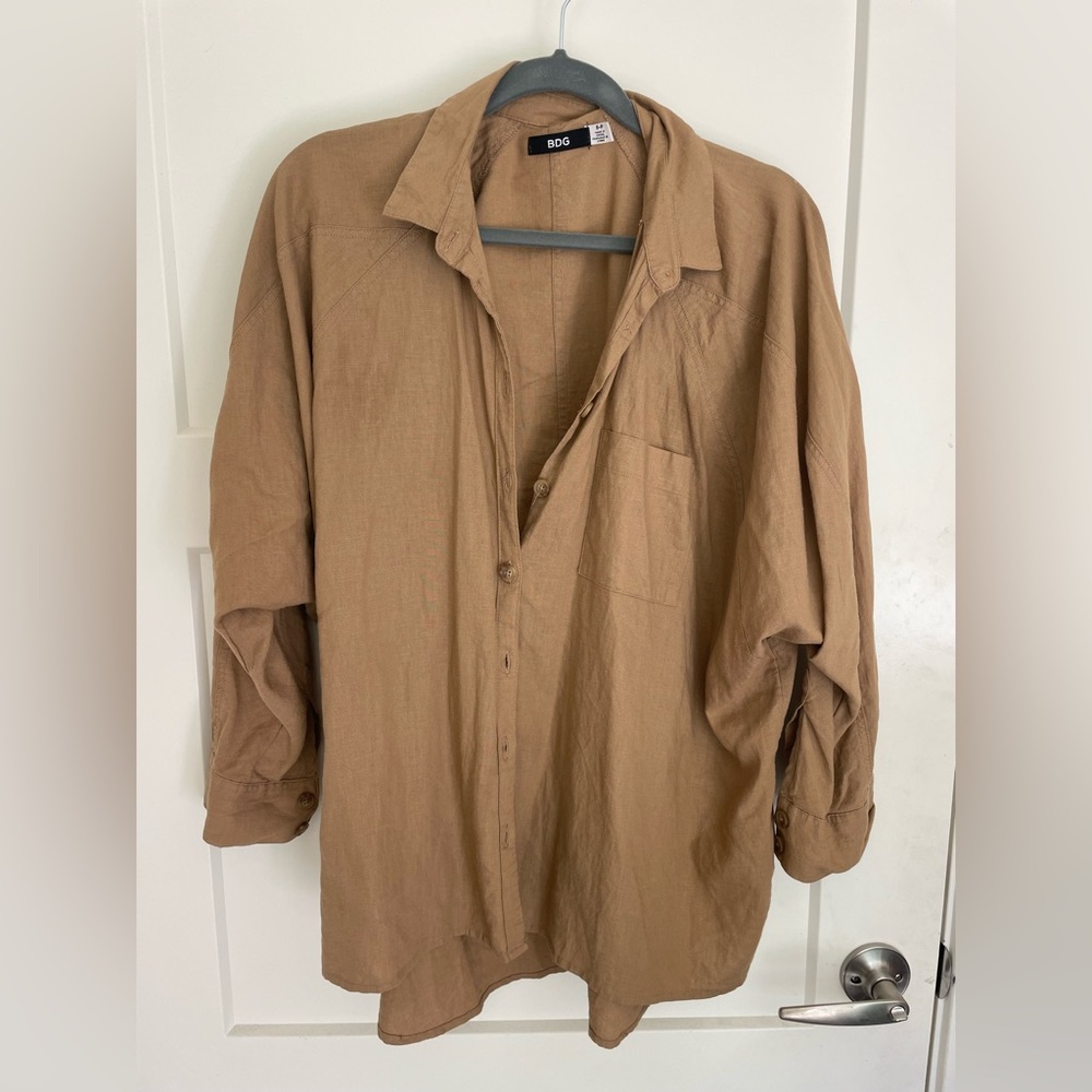 BDG Brown Button Up Blouse w/ Collar